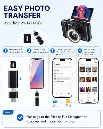 W & O Digital Camera for Teens,Y2K CCD Kids Digital Camera with 32G SD Card,180° Flip Screen Camera for Photography Vlogging with Fill Light, Point and Shoot Digital Cameras for Beginner(Black) thumbnail 4