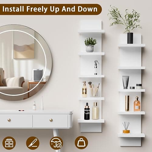 GHYKL 5 Tier Wall Shelf Unit, White Versatile Lack Wall Shelf, Display Floating Shelves for Bedroom Bathroom Home Decor Organizer thumbnail 3