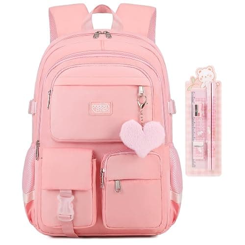 qodbopack School Backpack For Student Women College Middle High Teen Girls Bookbag Waterproof Laptop Bag Pink - Image 1