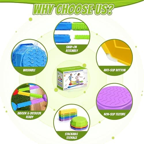 HYES Balance Beams Stepping Stones for Kids, Obstacle Courses Sensory Toys for Toddlers, Non-slip Jumping Step Stones Balance Beam Indoor & Outdoor Play Games Birthday Gifts for Boys Girls 3-5 thumbnail 4
