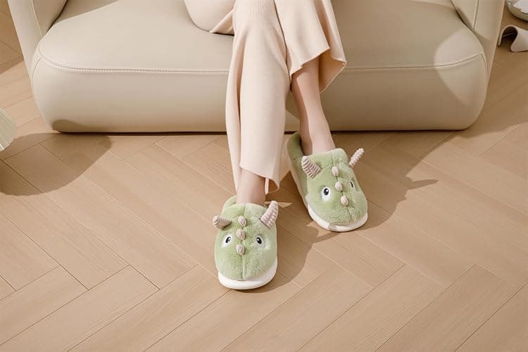LANFIRE Cute dinosaur slippers Women's home plush slippers Funny animal slippers Warm winter slippers thumbnail 3
