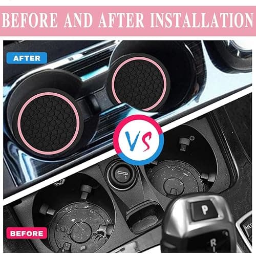 Car Cup Holder Coasters, Dustproof Automotive Interior Accessories Mat,2.75 Inch Non-Slip Insert Water Bottle Holder Pads, Universal for Vehicles, Trucks, RVs and More (Black/Pink, 4PCS) thumbnail 5