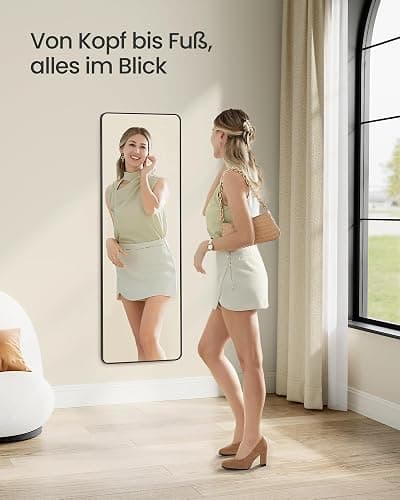 SONGMICS Ganzkörperspiegel, 120 x 40 cm, rechteckiger Spiegel, Wand- oder Türmontage, Rahmen aus Aluminiumlegierung, Hartglas, für Schlafzimmer, Wohnzimmer, Garderobe, tintenschwarz LFM032B01 thumbnail 4