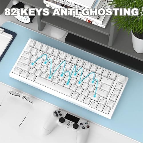 AJAZZ AK820 75% TKL Wired Mechanical Keyboard,Hot-Swappable Blue Switch,Gasket Mount Gaming keyboard Blue Light,82 Keys with CNC Volume Knob,Poron Foam,OEM PBT Keycaps for PC/WIN/MAC-White thumbnail 8