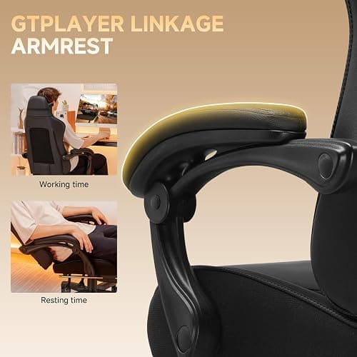 GTPLAYER Gaming Chair, High Back Leather Computer Game Chair with Footrest, Ergonomic Height Adjustable Office Chair with Removable Cover and Lumbar Support for Gaming and Work (Black) thumbnail 6