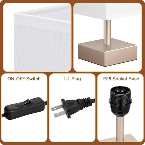 aooshine Antique Small Table Lamp - Bedside Lamp for Bedroom, Minimalist Nightstand Lamp with Square Fabric Shade, Desk Lamp for Kids Room Dorm thumbnail 6