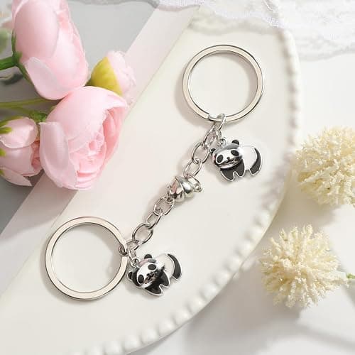 MUCOOS Panda Keychains for Couple Cute Panda Magnetic Keychains Chinese Pair Key Ring for Keys Phone Bag Charm Romantic Gift thumbnail 4