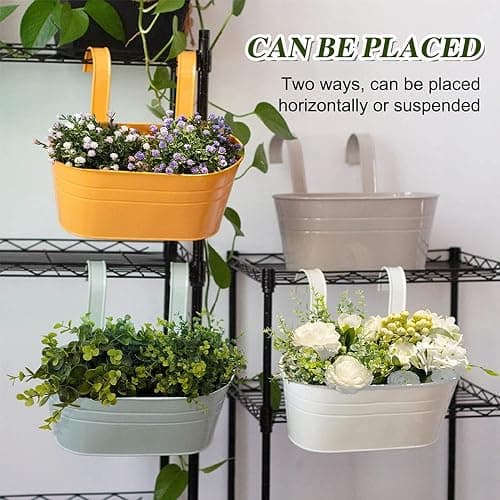 KAHEIGN 4 Pièces Métal Pots de Fleurs Suspendus, 27,5CM Grands Pots deFleurs Seau à Fleurs Suspendu avec Crochet Amovible pour Balcon Clôture Jardin Maison Décor (4 Couleurs) thumbnail 6