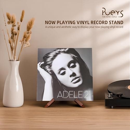 PUERSI Now Playing Vinyl Record Stand, Wooden Display Vinyl Holder Stand | Retro Now Spinning Record Accessories - Rustic Brown thumbnail 4