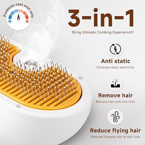 Pet Steam Brush for Dog & Cat – 3-in-1 Spray Hair Removal Comb for Shedding & Grooming, Softens Fur & Reduces Static – Water Brush for Long & Short Coats, Bath-Hating Pets, Includes Waterless Shampoo thumbnail 2