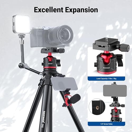 NEEWER Basics 66.5"/169 cm Travel Tripod for Camera, Lightweight Portable DSLR Stand with Ball Head, Arca Type QR Plate, Cell Phone Holder Compatible with iPhone Video Recording, Max Load 11 lb, TP12 thumbnail 5