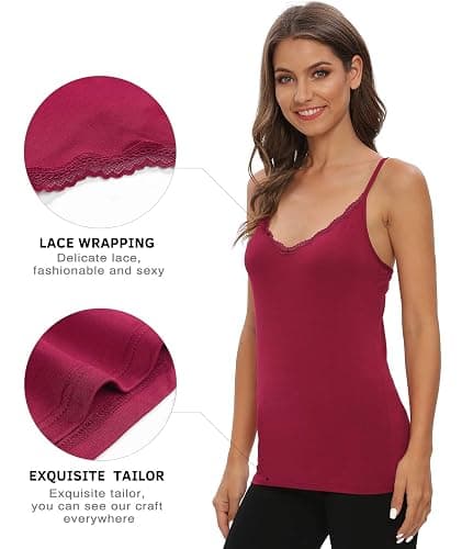 Vislivin Women V-Neck Tank Top with Lace Trim Camisole Adjustable Spaghetti Strap Sleeveless Undershirt thumbnail 2