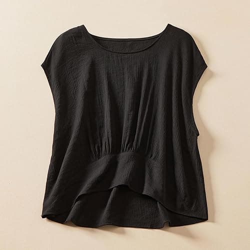 Ctreela Women's Cotton Linen Ruffle Tunic Tops Retro Hide Belly Babydoll T-Shirt Loose Fit Summer Attire for Curvy Women thumbnail 2