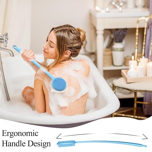 Silicone Back Scrubber for Shower, 17in Lengthen Long Handle Body Brush, Double Sided Shower Brush for Shower Exfoliating and Massage Can Produce Rich Foam, Long Handle Back Scrubber for Men thumbnail 5