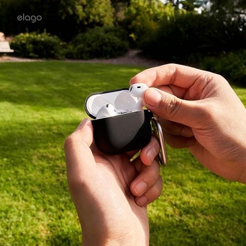 elago Compatible with AirPods 4 Case - Premium Silicone Case with Carabiner, Supports Wireless Charging, Shock Resistant, Full Protection, Headphone Accessories (Sand Pink) thumbnail 8