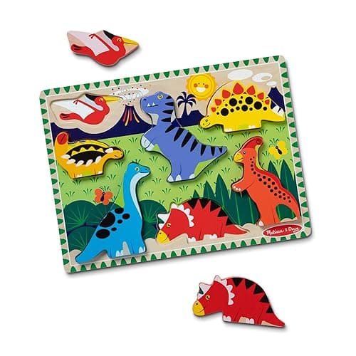 Melissa & Doug Dinosaur Wooden Chunky Puzzle (7 pcs) - FSC Certified - Dinosaur
