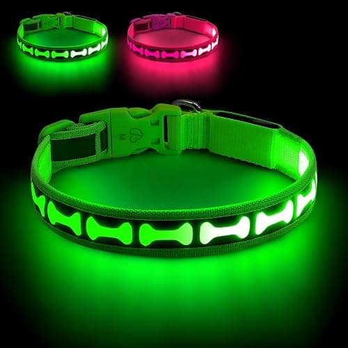 Flashseen Light Up Dog Collars, Adjustable LED Dog Collar Rechargeable, Glow in The Dark Dog Collars Super Bright Glow Collars for Night Walking for Dogs (Green, Large) - Image 1