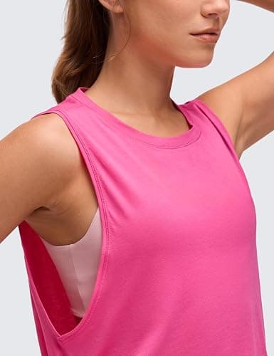 CRZ YOGA Pima Cotton Dropped Armhole Tank | Workout, Naturally Soft, Loose Fit, Crop, Crewneck, Knotted Sides, Sleeveless Tops for Women thumbnail 5