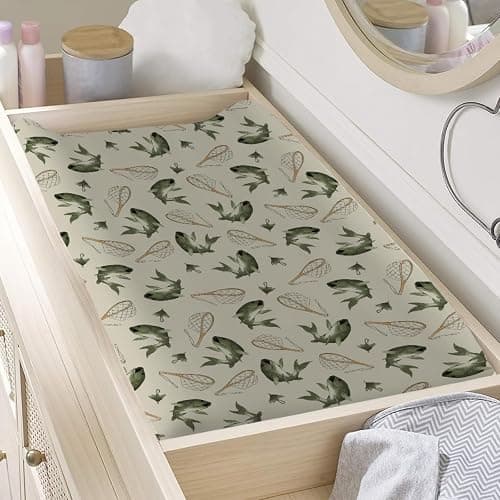 Vintage Bass Fishing Baby Changing Table Pad Covers for Boy Girl 32''x16'' Lake Fish Fitted Diaper Change Table Sheets Neutral Fishing Lovers Gift Comfort Soft Breathable Baby Changing Table Mats thumbnail 2