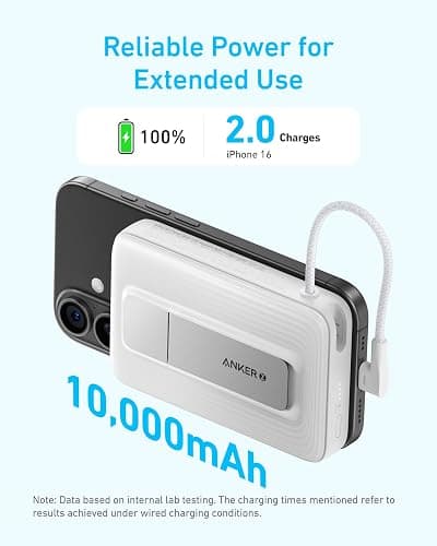 Anker Zolo Magnetic Power Bank, 10,000mAh Wireless Portable Charger with 30W Max Fast Charging, Battery Pack with Built-in USB-C Cable and Adjustable Stand, for iPhone 16/15 Series, AirPods, and More thumbnail 3