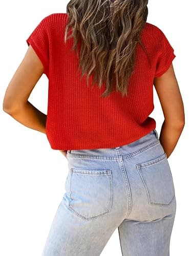 LCXWFE Womens Summer Cropped Sweater Vest Trendy Cap Sleeve Crop Tops Crew Neck Loose Knit Tank Top thumbnail 4