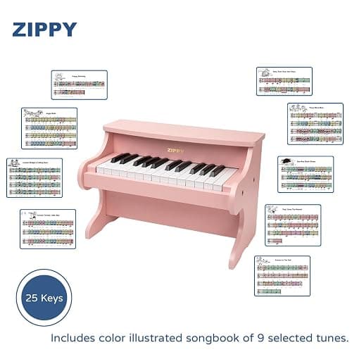 ZIPPY Kids Piano Keyboard, 25 Keys Digital Piano for Kids, Mini Music Educational Instrument Toy, Wood Toy for Toddlers Girls Boys (Pink) thumbnail 4