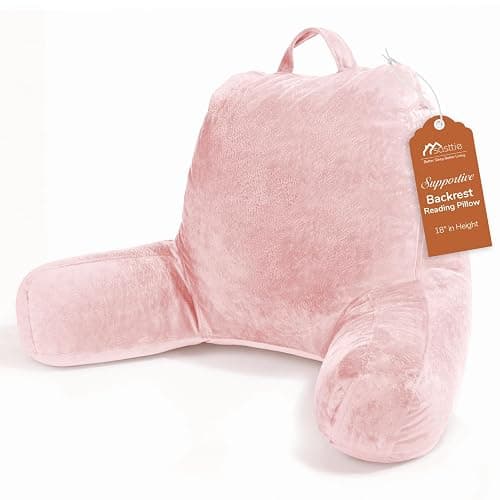 Sasttie Reading Pillow for Bed, Velvet Back Support Pillow for Bed Sitting Up, Back-Rest Sit-Up Support Cushion, College Dorm Essentials for Girls and Boys, Pink - Image 1