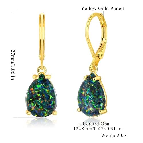 CiNily Teardrop Leverback Dangle Earrings for Women Hypoallergenic Created Fire Opal Pendant Drop Earrings 14K White/Rose/Gold Hanging Lever Earrings Fashion Graduation Party Jewelry Gifts thumbnail 3
