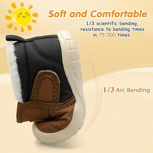 QFH Baby Boys Girls Winter Warm Shoes Cozy Fleece Snow Boots Toddler Non-Slip Walking Shoes Infant Outdoor Water Resistance Faux Fur Booties - 2-2.5 Years Toddler - Black Brown thumbnail 5