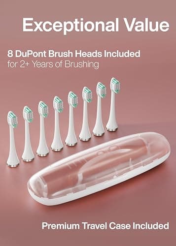 Aquasonic Vibe Series Ultra-Whitening Toothbrush – ADA Accepted Electric Toothbrush - 8 Brush Heads & Travel Case – 40,000 VPM Motor & Wireless Charging - 4 Modes w Smart Timer – Satin Rose Gold thumbnail 5