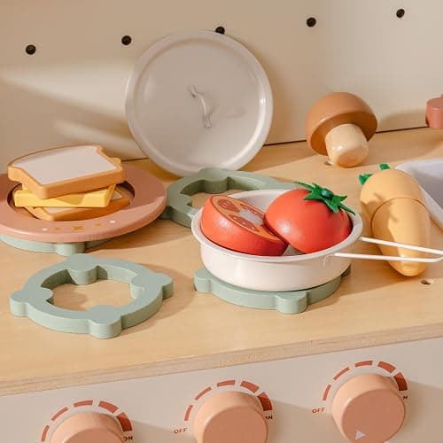 ROBUD Wooden Toy Food Set, Cutting Toy Food for Pretend Play Kitchen Accessories Toyfood Playset with Storage Bag, Toys Gifts for 3+ Year Old Girls Boys thumbnail 9