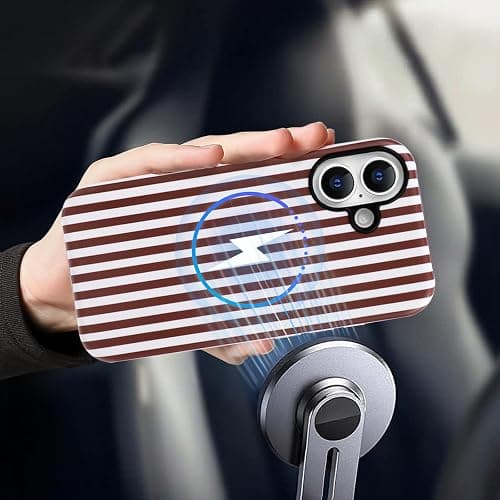 NITITOP Compatible with iPhone 16 Plus Case Cute Matte Magnetic Compatible with MagSafe Vertical Striped for Woman Girl Man Boy Hybrid 2 Layers Back Shockproof Protective Cover - Wine Red White thumbnail 4