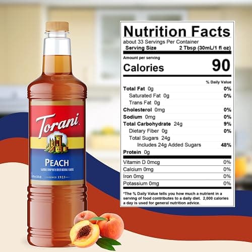 Torani Peach Syrup 1L with Pump Sweet Flavoring for Lemonades, Teas & Drinks thumbnail 2
