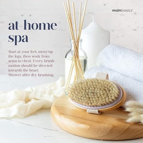 MainBasics Dry Brushing Body Brush for Lymphatic Drainage, Dry Skin, Cellulite, Blood Circulation with Exfoliating Natural Bristles for Flawless Skin thumbnail 7