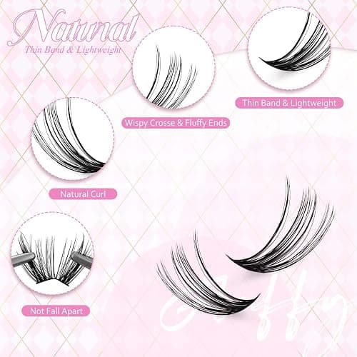 FADLASH Lash Extension DIY Kit Lash Clusters D Curl Cluster Lashes with Lash Bond and Seal Cluster Lashes Glue Remover Lash Tweezers for DIY Eyelash Extension at Home（Kit 40D+50D-0.07D-12-18MIX） thumbnail 3