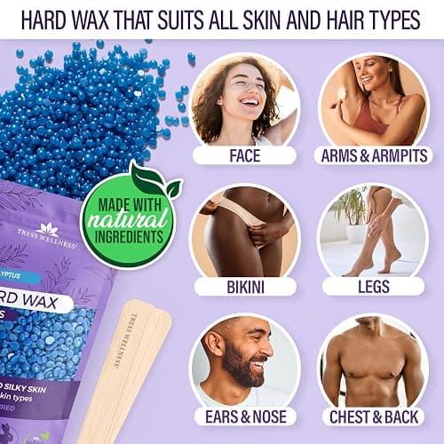 Tress Wellness Waxing Kit for Sensitive Skin, Safe for Face & Skin, Prep & Aftercare Spray, Easy to Use, At-Home Kit for Face, Bikini, Brazilian & Full Body - Digital Display, Black Purple Flower thumbnail 3