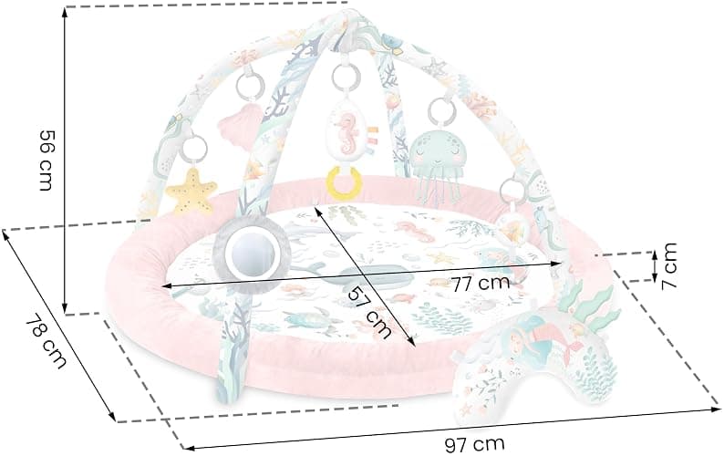 Nukido Spieldecke Mit Spielbogen Baby Spielmatte Babyspieldecke Krabbeldecke 7 Spielzeuge Und Kissen Weich Pflegeleicht Ocean Rosa - Rosa - 97 x 56 cm thumbnail 2