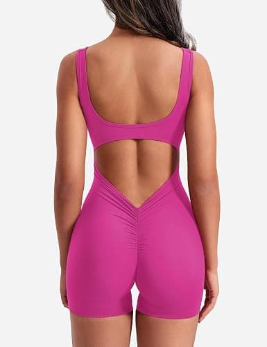 YEOREO One Piece Workout Jumpsuits for Women Backless Tummy Control Sleeveless Jumpsuits Lizvette V Back Scrunch Yoga Romper thumbnail 3