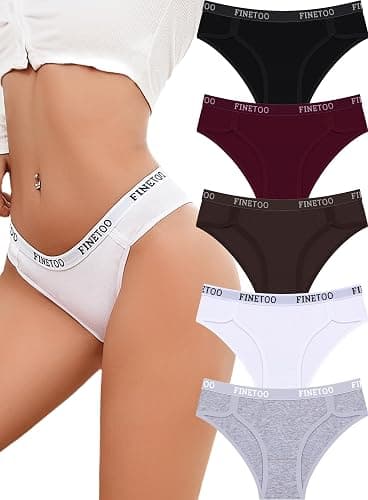 FINETOO Cotton Underwear for Women Cheeky Panties Sexy Hipster Bikini Underwear Elastic Waistband Stretch Briefs 5 Pack - Image 1