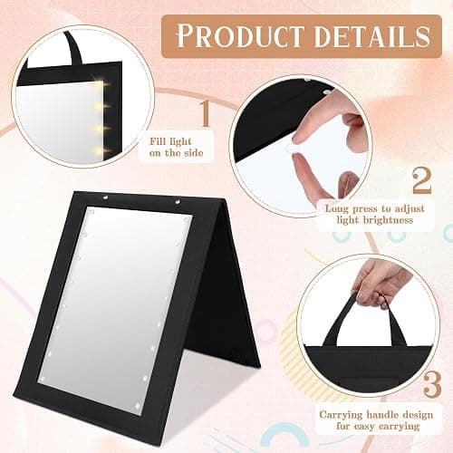 Maysing 1 Pack Foldable Full Length Travel Mirror with Full Light 25.2x11.8 Inch Foldable Hanging Backstage Mirror LED Double Side Lights for Travel Camping Dance Competition Home Fitness Gift(Black) thumbnail 4