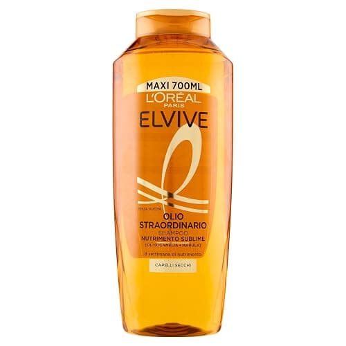L'Oréal Paris Elvive Shampoo Nutriente, Per Capelli Secchi e Spenti, Capelli Ricostituiti, Nutriti e Lucenti Per 8 Settimane, Con Oli Preziosi di Camelia e Marula, Olio Straordinario, 700 ml - Image 1