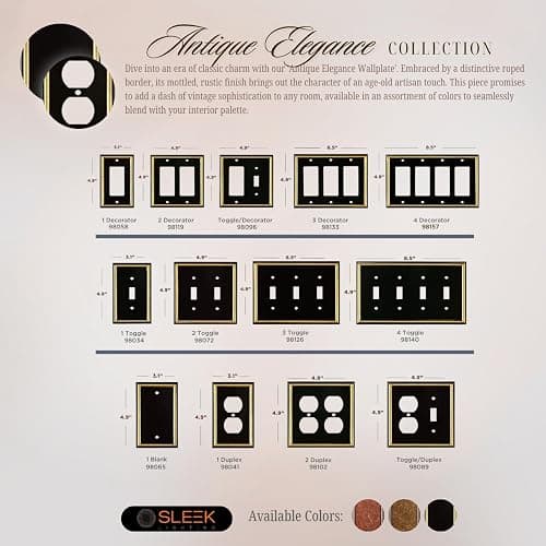 Pack of 4 Wall Plate Outlet Switch Covers by SleekLighting | Decorative Zinc Cast Black and Gold| Variety of Styles: Rocker/Receptacle/Toggle / & Combo | Size: 1 Toggle thumbnail 4