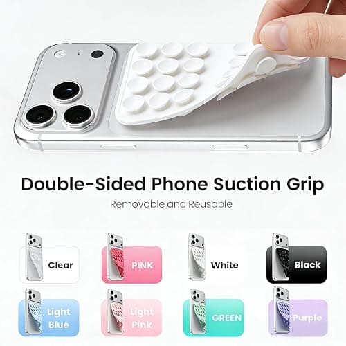 Upgraded Double Sided Silicone Suction Phone Case Detachable Mount, White | Removable Sticky Phone Grip Hands-Free Selfes & Videos for iPhone & Android, Trending TikTok items Gift for Content Creator thumbnail 2