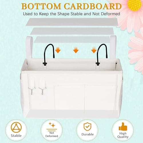 Ozzptuu Bedside Caddy Bedside Storage Bag for Headboards/Bunk Bed | Hanging Bed Caddy with Hooks fits Bunk bed Hospital Beds Dorm Bed Rails, Essentials for Phones, Books, Remotes, Water Bottles thumbnail 7