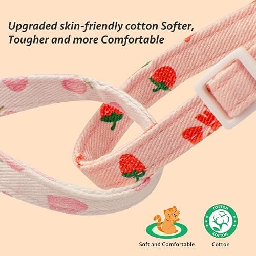 2 Pack Cotton Breakaway Cat Collar Pink Strawberries and White Heart Shaped Pendant Cute Kitten Cat Collar with Bell thumbnail 4