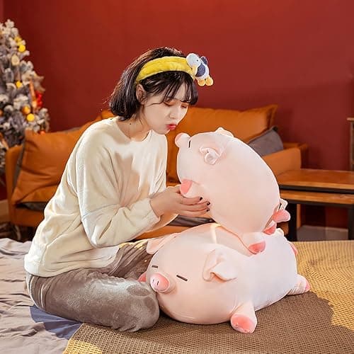 CHDGIOHA Pig Stuffed Animal Plush Pillow - 15.7'' Kawaii Soft Pig Hugging Pillow, Adorable Cuddle Plush Toy, for Kids, Girlfriend, or Adults, Perfect for Christmas and Birthdays (Squint, 15.7in) - Squint - 15.7in thumbnail 6