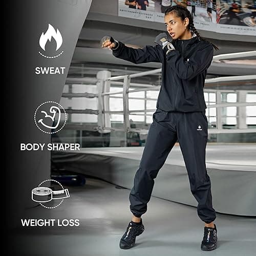 HOTSUIT Sauna Suit for Women Weight Loss Machine Washable Sweat Sauna Jacket Pants Anti Rip Sweat Suit for Gym Workout - Black - X-Large thumbnail 6