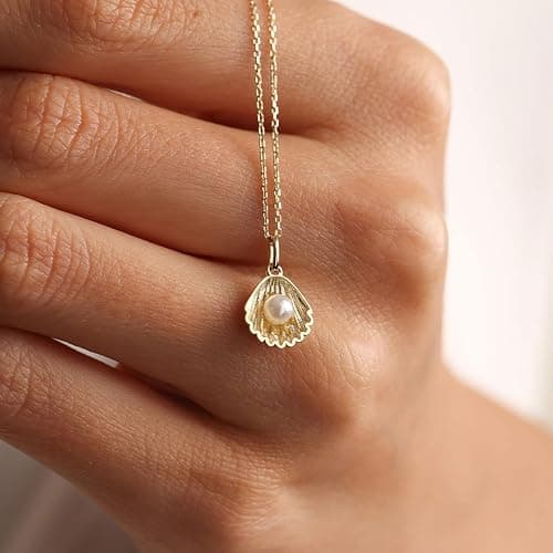Plenky Charm Necklace-14K Gold/Silver Plated Charm Necklace Shell Conch Shell Turtle Starfish Coconut Tree Pearl Necklace Summe Beach Necklaces for Women Dainty Simple Jewelry for Women thumbnail 4