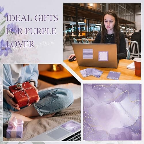 Saypacck 9 Pcs Aesthetic Sticky Notes Cute Pastel Self Stick Notepads Easy to Post Desk Supplies for Home Office Decor School Accessories Women Birthday Coworker Gifts(Purple) thumbnail 5