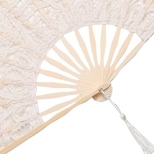 BABEYOND Cotton Lace Folding Handheld Fan Embroidered Bridal Hand Fan with Bamboo Staves for Wedding Decoration Dancing Party thumbnail 5